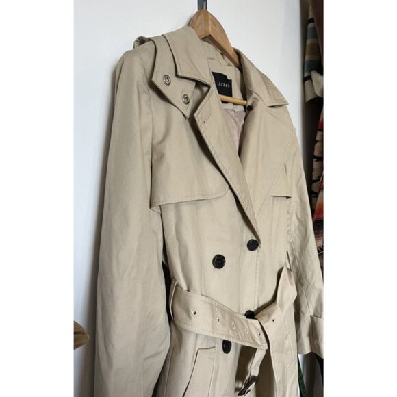 J Crew Khaki Icon Trench Coat With Detachable Hood Size 10 - Picture 6 of 13